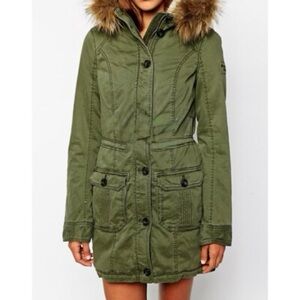 Vintage A&F Savannah Parka Olive Green Hooded Jacket Cozy Sherpa Lined Large